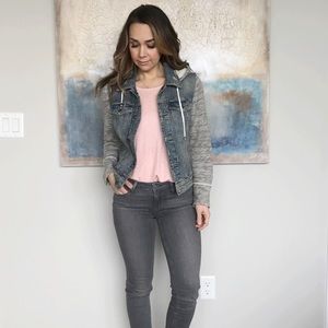 Free People Knit Denim Hooded Jacket